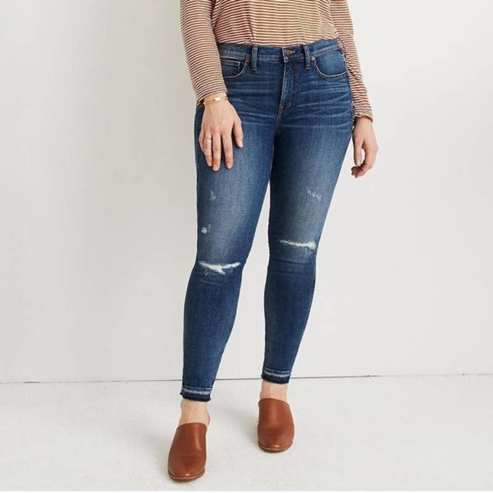 Madewell 9" High Rise Skinny Distressed Raw Hem Jeans Blue 32
